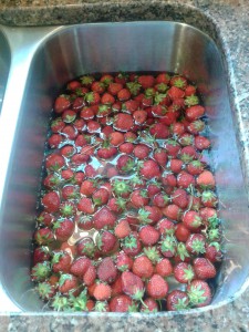 Wash Strawberries in a sink full of water with 1/2 cup vinegar